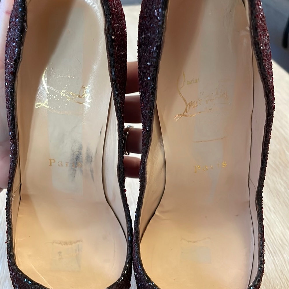 Louboutin Very Prive 120MM Oxblood Glitter - 38 - Picture 9 of 10